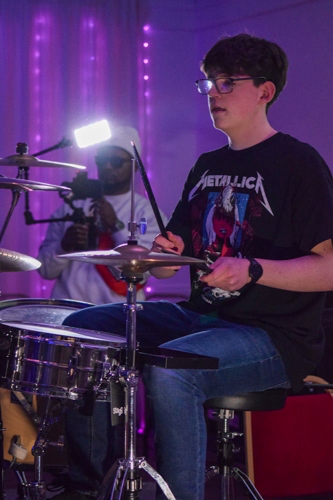 James Lister behind the kit